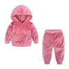 Bebek Erkek Kızlar Kadife Kapüşonlu Giyim Seti Çocuk Ceket Palto Pantolonları Spor Takım Takımları Toddler Çocuk Kıyafetleri 220815