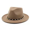 Trendy Roll Eaves Felt Fedora Top Hat For Men Women Decorate With Pearl Outdoor Gentleman Leisure Jazz Hat Gift HCS175