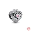 Nuevo abalorio de plata de ley 925 para familia, madre e hija, colgante de corona rosa, cuentas de Clip de amor para pulsera Pandora Original, joyería DIY