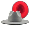 gray red Patchwork Wool Felt Jazz Fedora Hat Women Unisex Wide Brim Panama Party Trilby Cowboy Cap Men Gentleman Wedding Hat XL 22218L