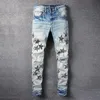 Designer Mens Jeans Cool Style Luxury Fashion Embroidered Patches Denim Pant Distanced Ripped Black Black Blue Men Slim Pencil Jean Slim Fi