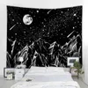 Black and White Moon Mandala tapeçaria boho decoração parede pendurada quarto de cena psicodélica Arte da luz das estrelas para sala de estar em casa j220804