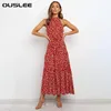 OUSLEE Zomer Casual Lange Jurk Boho Stijl Halter Polka Dot Jurken Vrouwen Elegante Party Print Maxi Jurken Dames Vestidos Mujer 220531