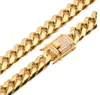 14k Gold Plated Gold Kuba Chain med vit diamantspänne kryptering halsband