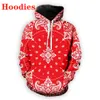 Осень/зима Новая 3D Bandana Red Paisley Hoodie European и American's Liek Pellover Hoodie 006