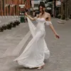 Beyaz seksi elbise kolsuz askısız dantel arkasız aplike kapalı omuz saten resmi durum özel yapım taban uzunluğu