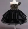 Abito da ballo nero oro Abiti da ragazza di fiori per matrimonio Vedi Thro Beaded Puffy Little Girls Pageant Dress paillettes Bambino First Commu5571578