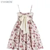 Summer Women's Party Midi Elegant Floral Dress Sexy Design High Wasit Vintage Casual Dress Sleeveless Sweet Chiffon Dress 220521