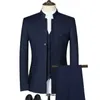 Модный мужской повседневный бутик, белый воротник-стойка в китайском стиле, комплект из 3 предметов, приталенный пиджак, куртка, пальто, брюки, жилет 220815