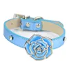 Luxury Diamante Flower Bling Dog Collar Lead Soft Leather Adjustable Puppy Cat Collar Harness