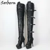 Sorbern Black Matt Crotch Thigh High Boots Women For Pole Dancers Stripper Heels Platform Shoes