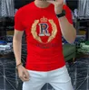 T-Shirts Men's 2022 New Summer Short Sleeve Tees Letter Crown Sequin Embroidery O-Neck Slim Top Luxurious Party Mercerized Cotton Man Clothing Red White Black M-4XL