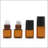 1 2 3 5 10 ml Essenti￫le olieklasrolflessen Mini Tiny Refilleerbare lege aromatherapie per vloeibare barnsteenrol op flesflacons metalen druppel del