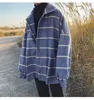 男性ヒップホップスタイルの格子縞ウールオーバーコートストリートウェアウインドブレーカー原宿ファシオーズ特大ビンテージブレンドジャケットコート