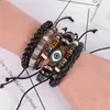 Beads 4pcs/set Leather Bracelets Evil Charm Eye Multilayer Wrap Bracelet Set Bangles Cuff Wristband Men Fashion Jewelry Sets Gift