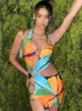 Casual Dresses Joskaa Halter Backless Line Up Sheath Mini Green Holiday Summer Beach Wear 2022 Kvinnor Grafisk Tryckt Bodycon Dress