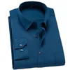 男性スパンデックス長袖のドレスシャツのための非鉄の固体ストレッチシャツフロントポケットのソフトケアのフォーマルトップ220323