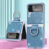 Bling Glitter Finger Ring Hoder Folding Cases Dexterity and Touchness Shockproof Anti-Scratch Full Body Protective For Samsung Galaxy Z Flip 4 5G Flip4
