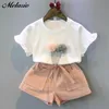 Melario Cotton Girls Clothing Set Summer Vest Two Piece Sleeveless Children modekläder Passar Casual Dot Outfits 220507