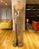 金のセクシーな人魚のイブニングドレス2022長袖のハイスプリットスパンコールダイヤモンドプラスサイズのプロムの婚約Pageant Gown Vestidos de Fiesta