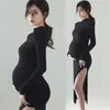 Black Sexy Maternity Dresses Pography Props Split Side Long Pregnancy Clothes Po Shoot For Pregnant Women Dress 220607