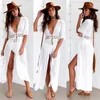 3XL Plus Size Long Maxi Dres Cover Up Tunic Pareo White V Neck Dress Robe Swimwear Bathing Suit Beachwear 220621