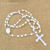 Collane del rosario religioso cattolico della Vergine Maria Collane fatte a mano di colore bianco con perline lunghe Collana di preghiera Gioielli1739222