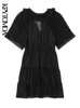 Kobiety moda z falbanami plisowana mini sukienka vintage v szyja krótkie sukienki samice vestidos majer 220526