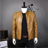 Осенняя мужская модная кожаная куртка мужская воротник тонкая байкерская куртка с твердым цветом высококачественное мужское кожаные куртки 220816
