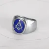 Newst Unieke roestvrijstalen ringvrije metselaars Masonic Past Master Signet Rings Gold Silver Compass Square Sun Face Blue Lodg Ring Sieraden