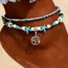 S2919 Fashion Jewelry Vintage Turtle Starfish Shell Pendant Charms Beach Anklet Beads Double Layer Beaded Anklets