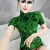 Czarna zielona See przez koszulkę Kwiatowa seksowna T-shirt żeńska samica golf zwyczajna koszulka femme moda ciasna top s-3xl