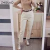Zhisilao proste dżins z paskiem Vintage Basic Blue AnkleLength Denim Denim Pants Boyfriend dżinsy koreańskie 220722