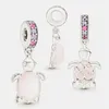 Chwile Murano Glass Różowy żółw morski Dangle Pandora Charms for Branslet DIY Making Kits Lose Bead 925 Srebrne przyjęcie weselne 798939C02