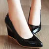 Dress Shoes Patent Leather Wedges Women High Heel Pumps Wedding Party Comfort Rubber Sole Skid ResistanceDress