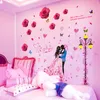 Muurstickers cartoon paren sticker pvc materiaal diy rode rozen stickers voor woonkamer bruiloft decoratie pegatinaswall