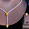 Brincos Colar Três Graças Elegante Dança Festa E Conjuntos De Jóias Para Mulheres Amarelo Zircônia Cúbica Cristal Noivas Bijoux TZ674 Brincos