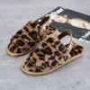 Mulheres chinelas de lã de lã Leopard Plush Slipper Aberta Anti Slip Warm 0718