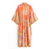 Floral Print Kimono Cardigan Lange Blouses voor Dames Zwemmen Cover Up Summer Boho Kaftan Beach Femme Vestid