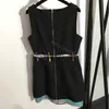 Patchwork Black Pin Dresses Sexy Sleeveless Skirts Elegant Charm Female Dress Vest Hollow Waist Skirt Clothing