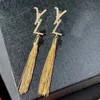 Boucles d'oreilles pendantes en argent pour femmes, bijoux de styliste, glands, clous dorés, cerceaux de luxe, Box217T