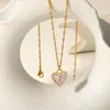 Pendant Necklaces Design 14K Gold Plated Stainless Steel Accessories Figaro Chain Necklace Super Flash Zircon Heart NecklacePendant