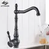 Kitchen Sink Faucets Retro Brass Black Bronze Single Handle Kitchen Basin Faucets Deck Mounted Hot and Cold Water Mixer Tap T200424