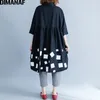 Dimanaf Kadınlar Bluz Gömlek Uzun Kollu Pamuk Üst Sonbahar Femme Lady Büyük Gevşek Giyim Baskı Eklenmiş Pileli Artı Boyutu Siyah 220402