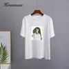 hirsionsan harajuku 프린트 티셔츠 여자 여름 세련된 티 100%면 우아한 그래픽 의류 느슨한 캐주얼 풀오버 탑 220613