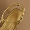 Najlepsza jakość damskie Summer klasyczne luksusowe sandały elegancki styl prosty nieszczelność palca cienki obcas na wysokim obcasie Letni łańcuch Nowy łańcuch kostki Sandały modowe dla kobiet