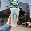 2022 Starbucks 24 oz / 710 ml plastic mokken Tumbler Herbruikbaar Helder drinken Platte bodem Pijlervorm Deksel Strobekers mok Het nieuwe hete product voor directe verkoop in de fabriek AGG