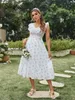 Хлопковая a-line вышивая вышиваемая рукавица Женщины платье летние V-образной пляж белый сарафан Maxi ruffle mujer vestidos 2022 220511