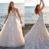 Eddy K Sexy Beach Backless Wedding Dress Spaghetti V Neck Lace Appliqued Garden Boho Bridal Gown Sweep Train Robe de mariee