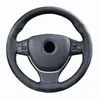 38Cm Black Leather Car Steering Wheel Cover Soft Anti Slip Steering Wheel Braid 100 Cowhide Braid With Needles Wire J220808